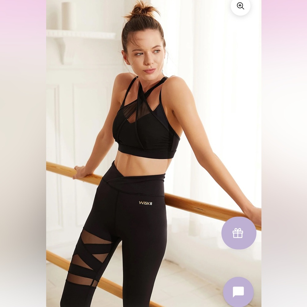 Wiskii V Waist Training Mesh Detail Black Leggings Size Medium